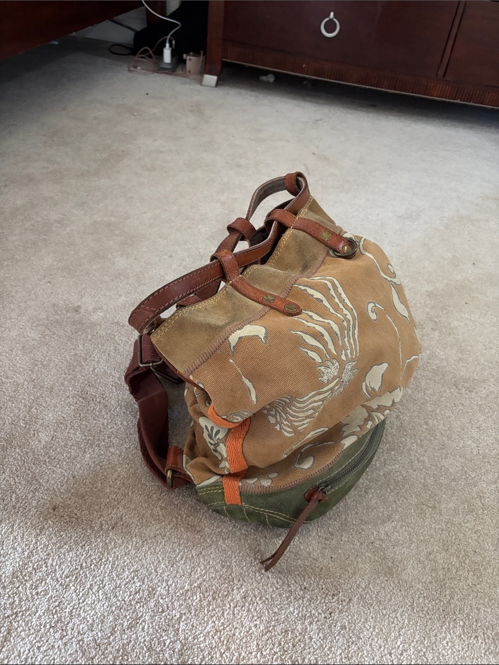 Casual Canvas and Leather Multi-Color Men’s Sling Backpack